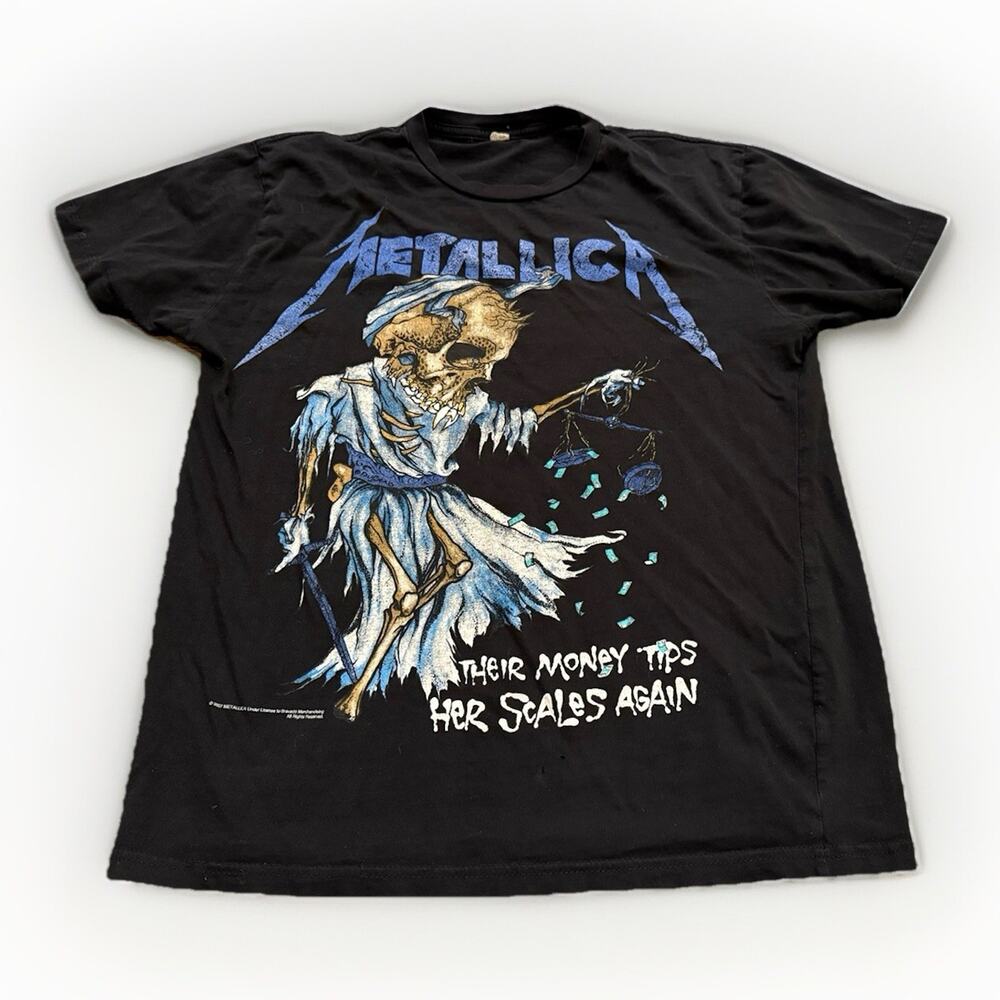 Metallica 2007 Mens Their Money Tips Her Scales Again 2 Sided T-shirt S *Flaws*